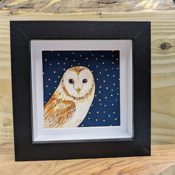 Owl painting - original mini framed painting