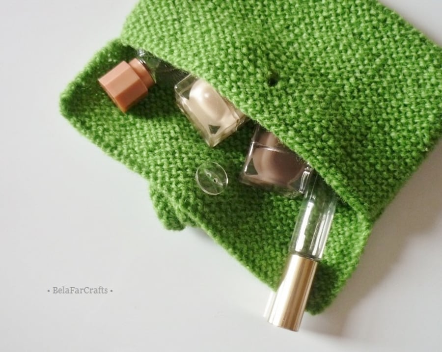 British wool wallet clutch - Knitted make up bag - Purse organiser 