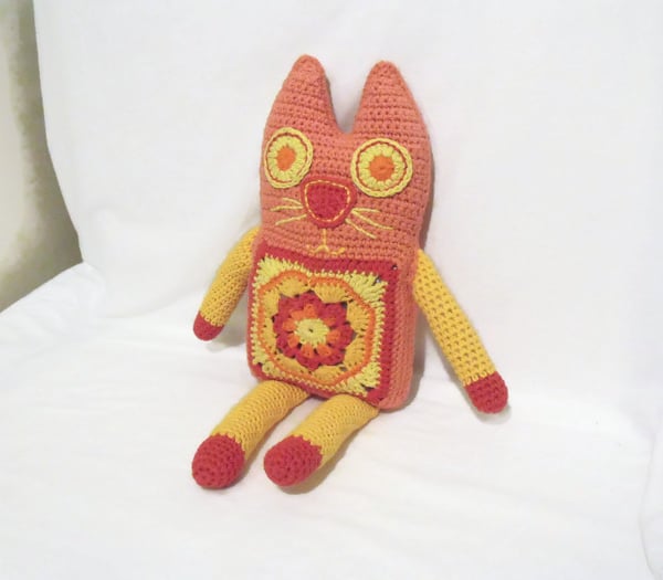large peach crocheted granny square rag doll Folksy