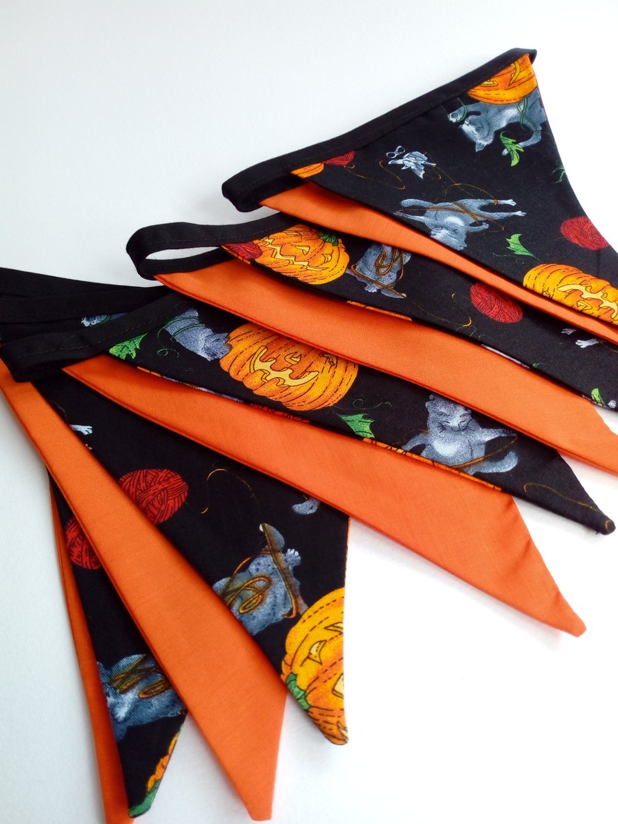 Halloween Bunting, Kittens and Pumpkins, Orange and Black,