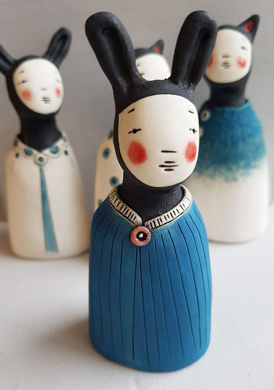 Ceramic Miniature Figurine - Blue Bunny Peculiar Person