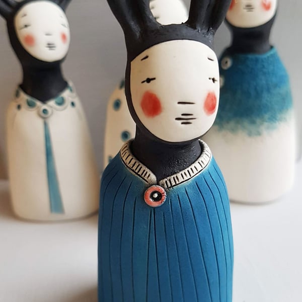 Ceramic Miniature Figurine - Blue Bunny Peculiar Person