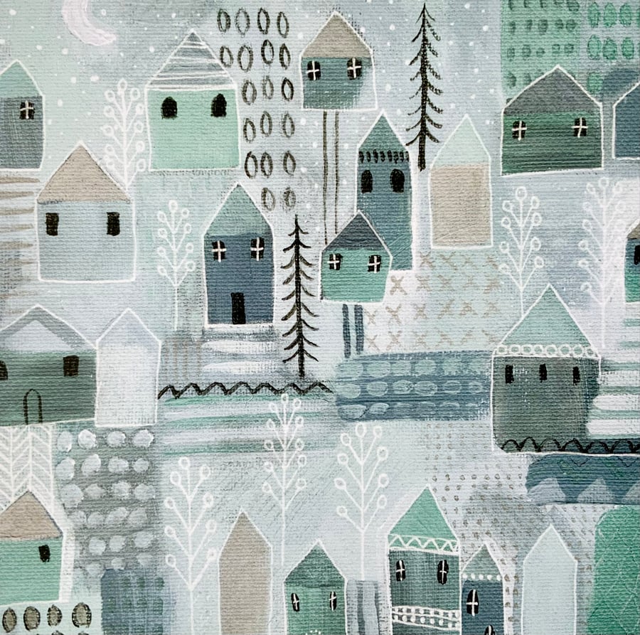 Scandi Winter Scene, blank greetings card