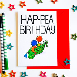 Birthday card, HAP-PEA BIRTHDAY, Funny Cute Happy Birthday Card, Peas in a Pod 