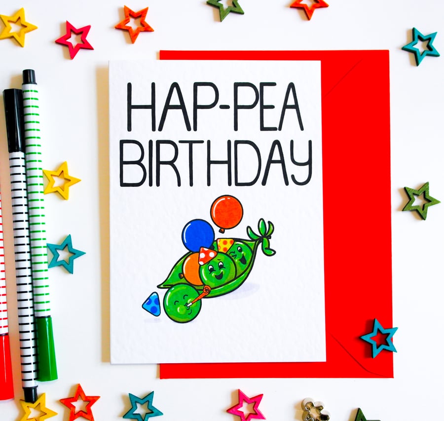 Birthday card, HAP-PEA BIRTHDAY, Funny Cute Happy Birthday Card, Peas in a Pod 