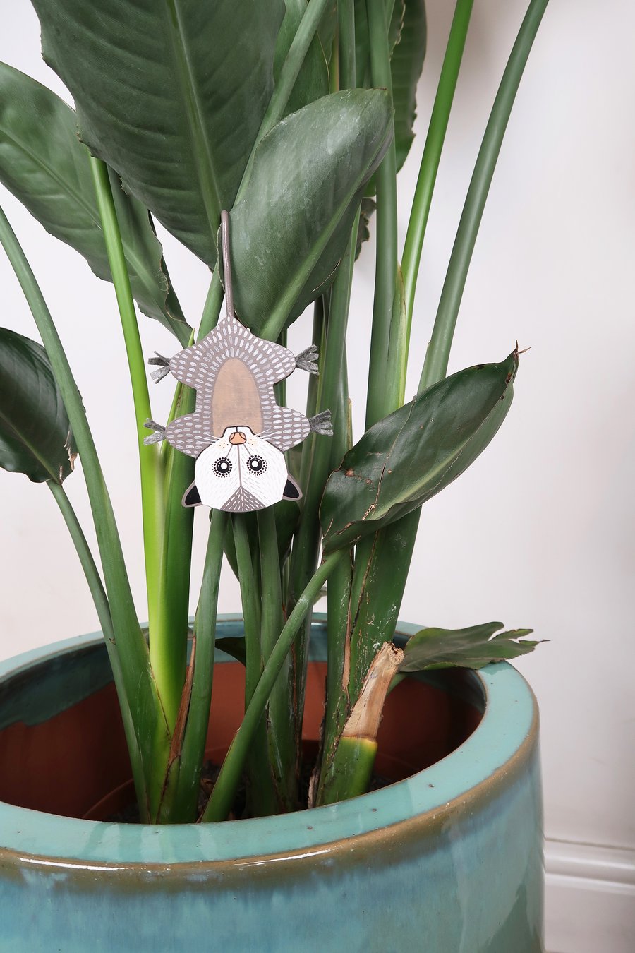 Hanging opossum plant decoration, crazy plant lady gift, cute animal decor.