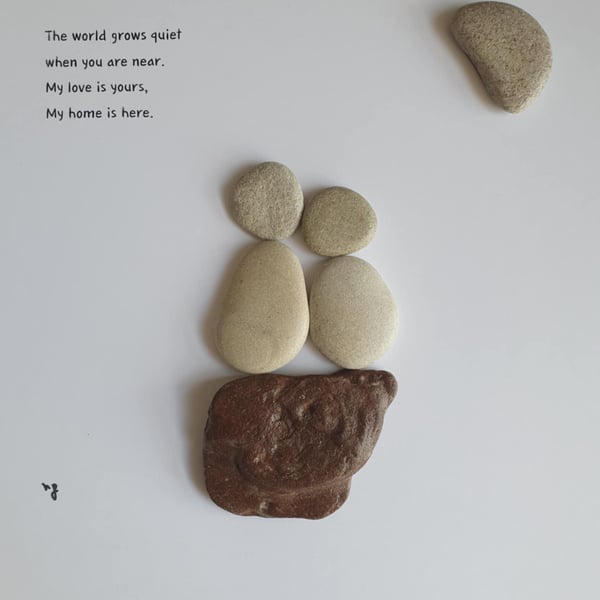 Pebble Art Couple and Moon, Handmade Romantic Stone Frame Gift