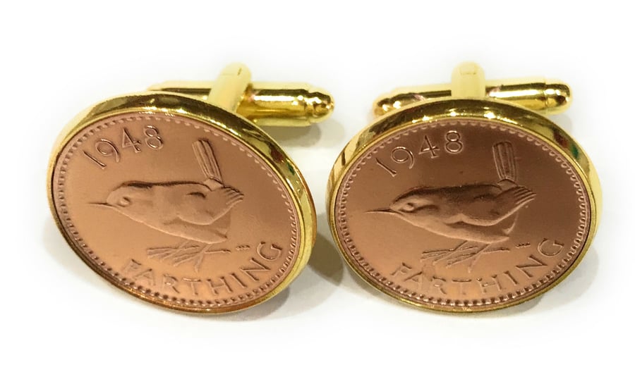 Luxury 69th Birthday 1952 Farthing Coin Cufflinks in Gold plated cufflink backs.