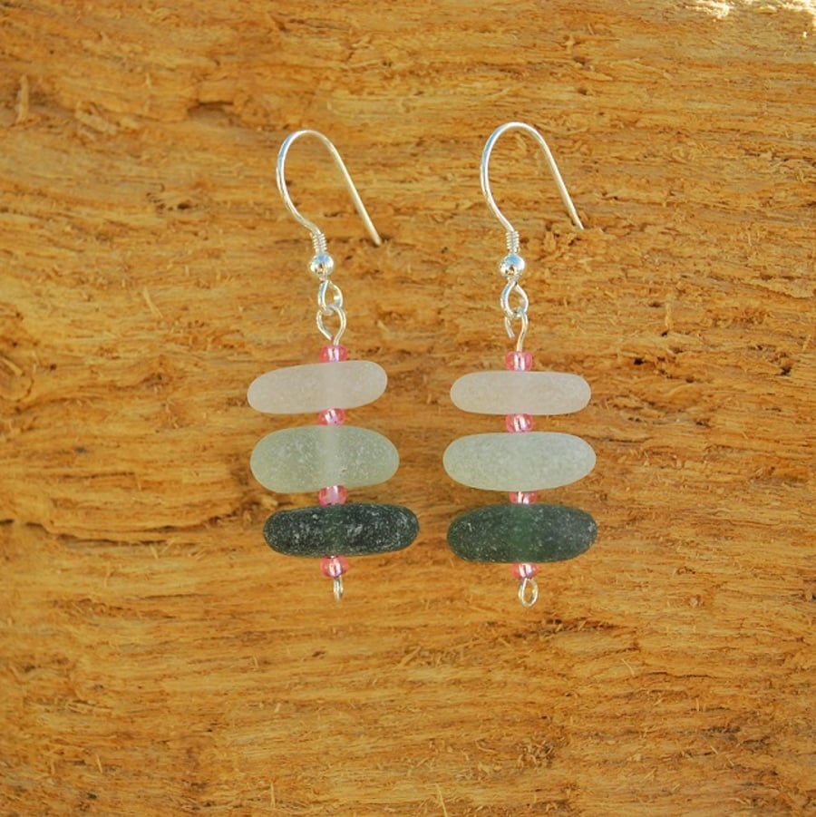 White and aquamarine sea glass earrings