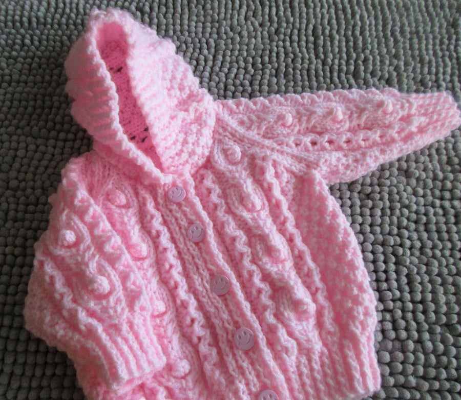 16" Pink Aran Jacket with Hood