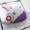 freehand embroidered zombie hedgehog keyring bag charm purple