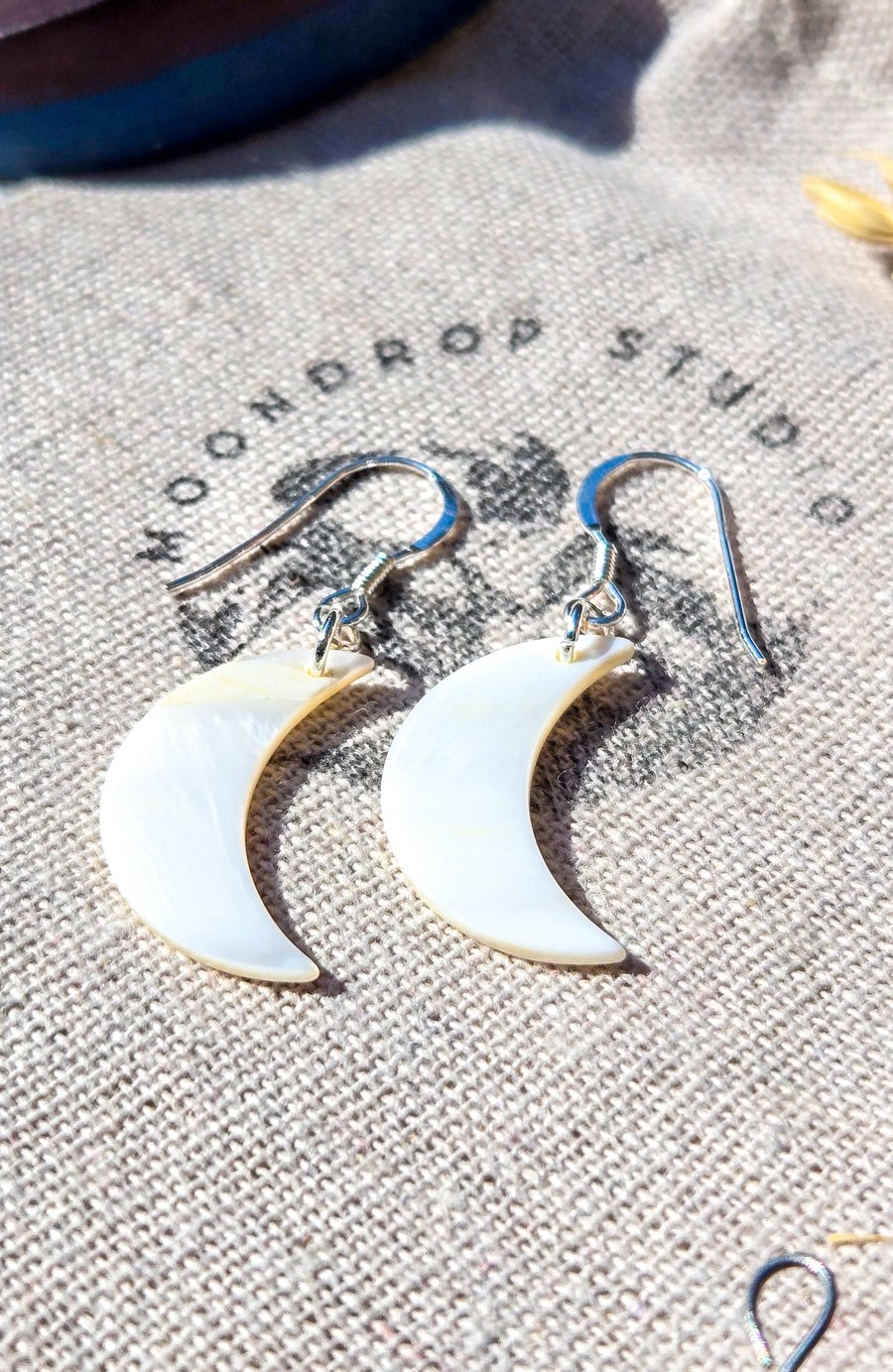 Mother of Pearl Moon Earrings - Recycled Sterling Silver, June Birthstone