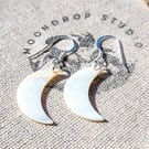 Mother of Pearl Moon Earrings - Recycled Sterling Silver, June Birthstone