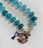 Teal cracked glass rondelle beaded necklace  - Image 2