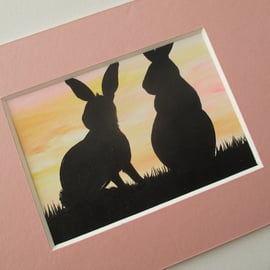 Bunny Rabbit ACEO Original Art Picture Miniature Painting Mounted