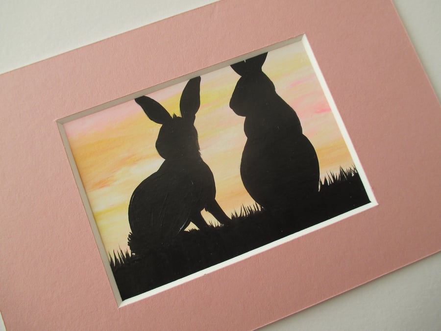 Bunny Rabbit ACEO Original Art Picture Miniature Painting Mounted