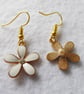 Pretty Black and White Enamel Flower Asymmetric Earrings, gold plated ear-wires - Image 3