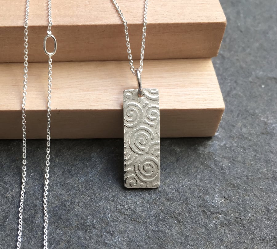 Sterling Silver Spiral Necklace Pendant, handmade jewellery