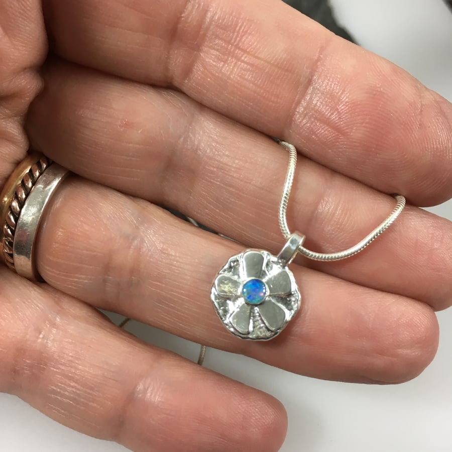 Silver and opal flower pendant and chain