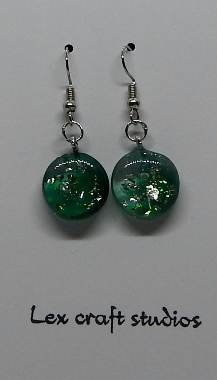 Green sparkle resin earrings 