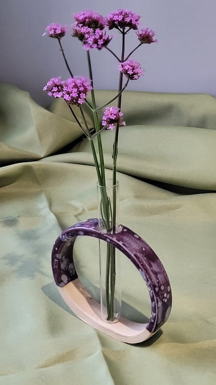 Speckled purple test tube stem vase handmade pottery