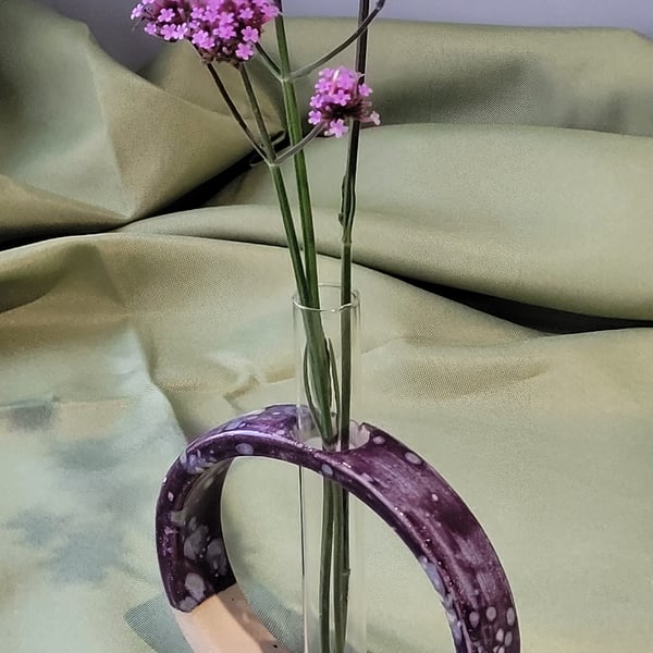 Speckled purple test tube stem vase handmade pottery