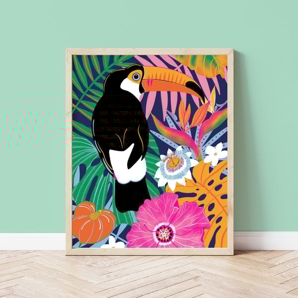 Exotic Toucan Botanical Art Print 