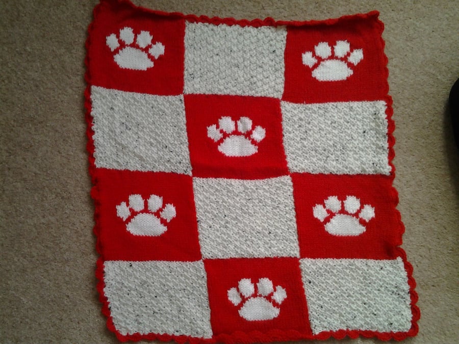Hand Knitted Pet Blanket Paw Print