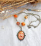 Autumn Pendant Necklace, Orange Necklace, Animal Art Pendant, Deer, Lyre - Image 1