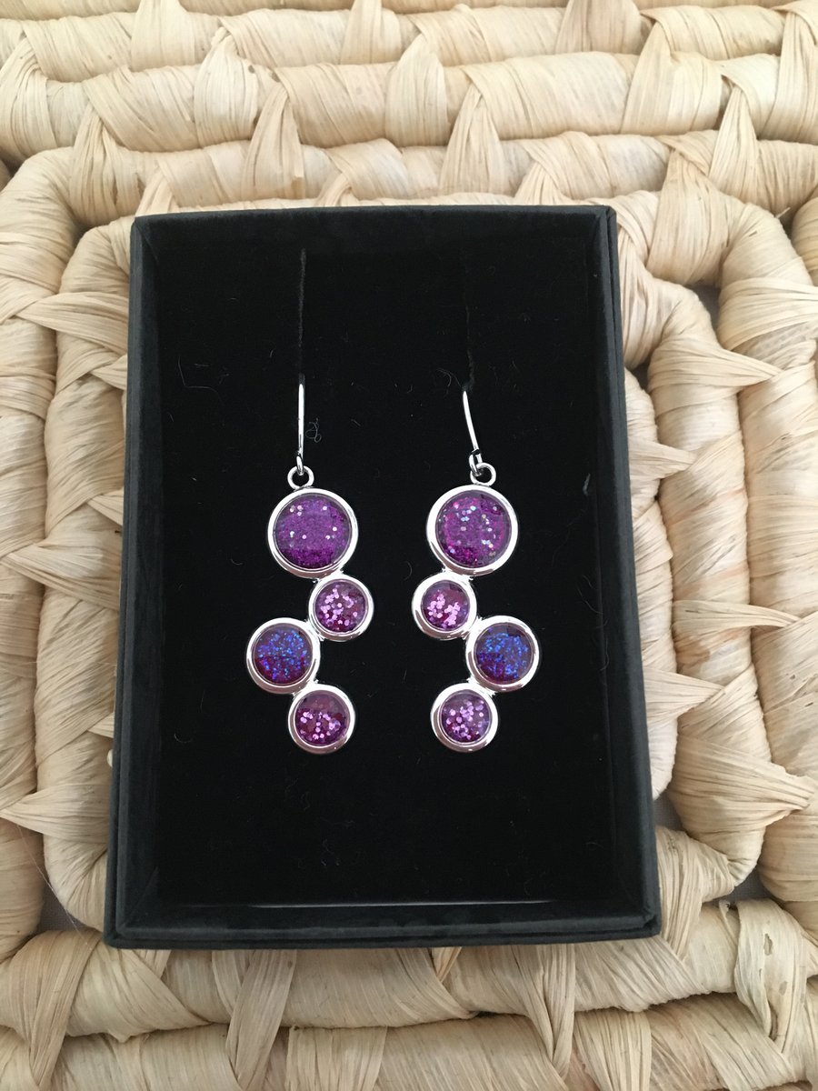 4 Drop Earrings in Lavender-Pink and Silver