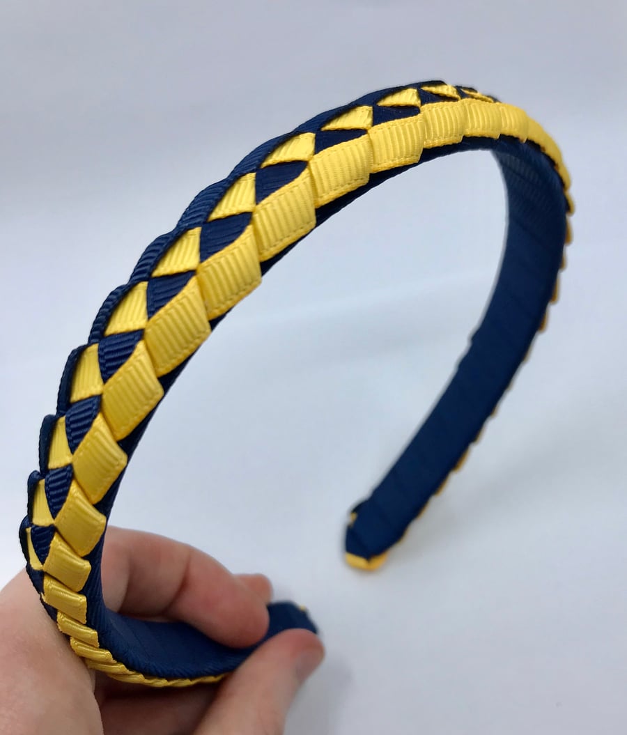 Navy and Yellow Gold Pleated Hairband