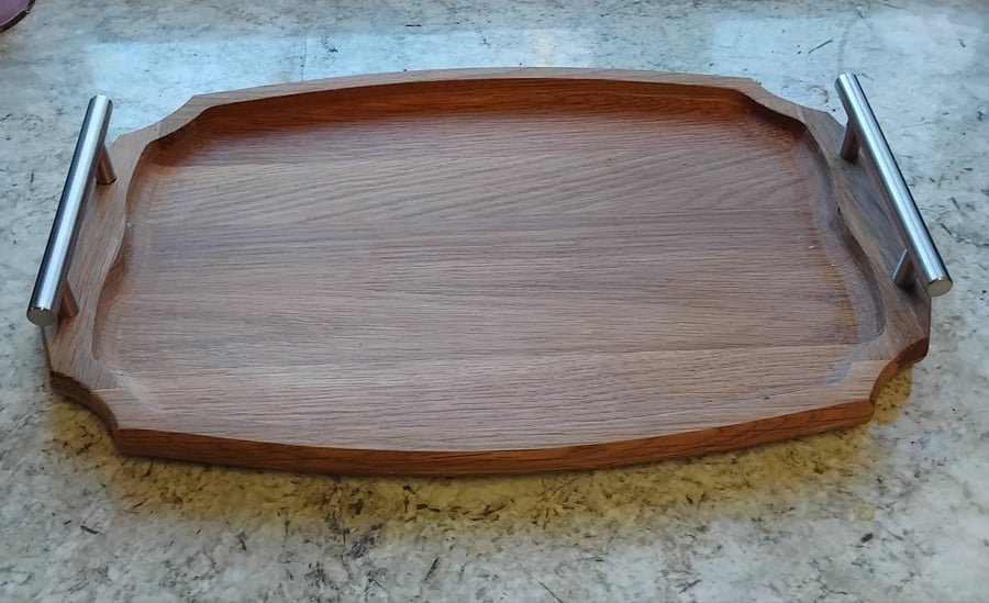 oak serving tray solid oak stainless steel handles breakfast dinner lunch snacks