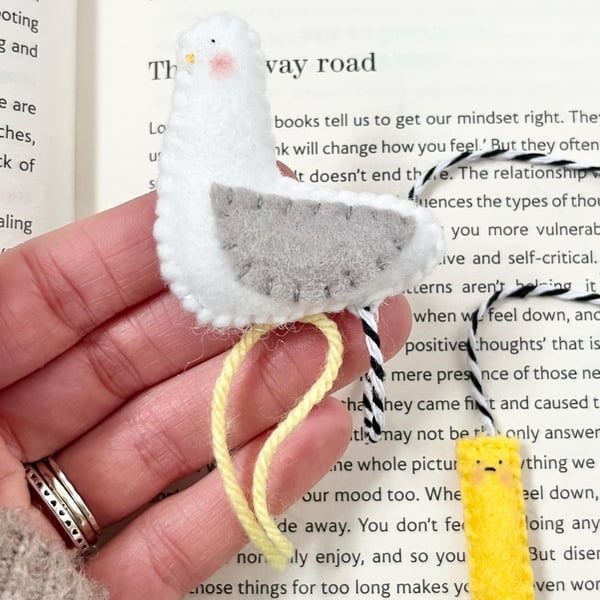Hand Stitched Felt Bookmark, Seagull & Chip, Book Lover Gift