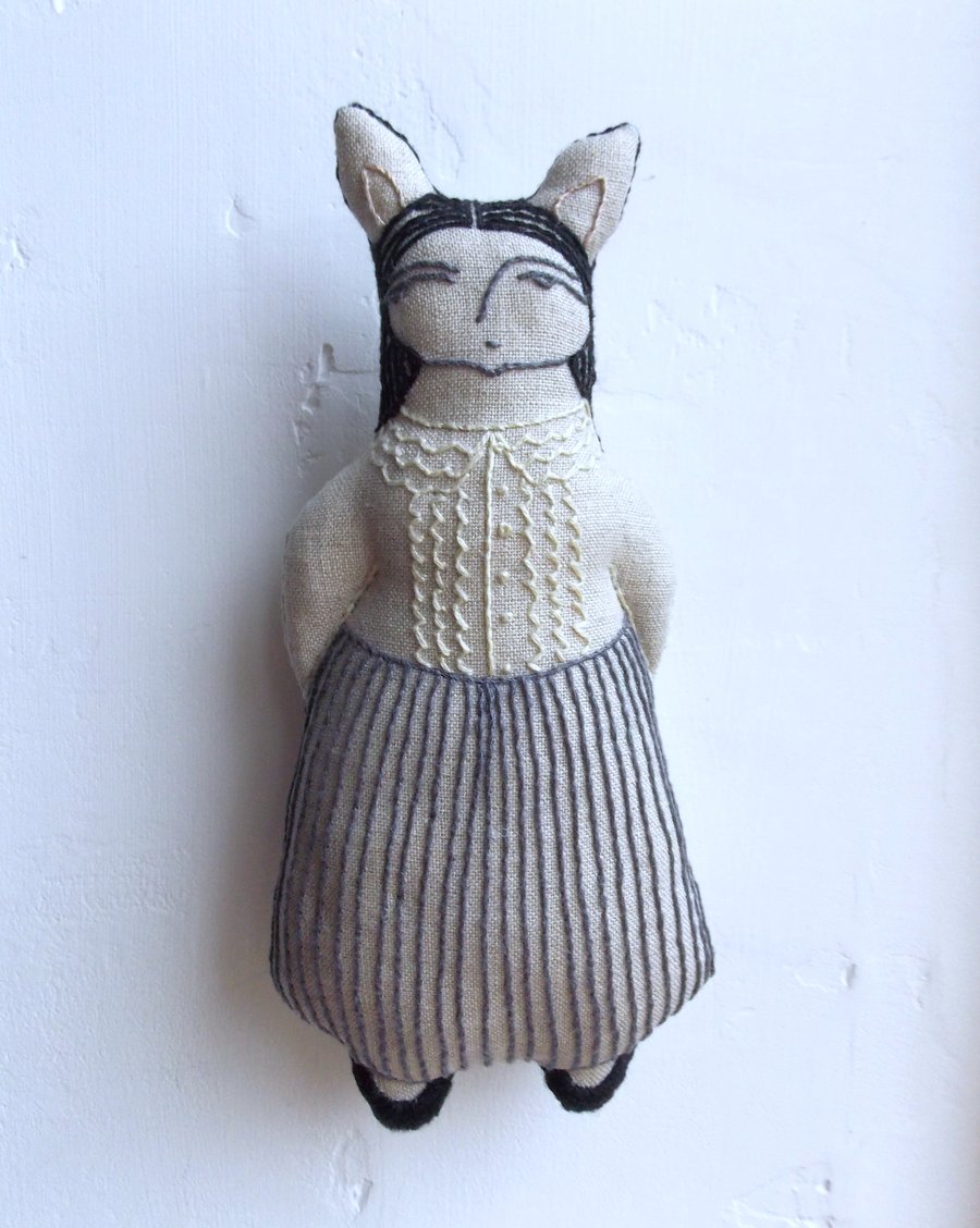 Jenny - A Hand Embroidered Textile Art Doll, Eco-friendly, Handmade 16cms