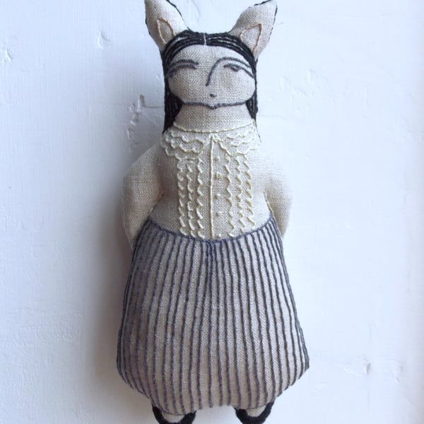 Jenny - A Hand Embroidered Textile Art Doll, Eco-friendly, Handmade 16cms