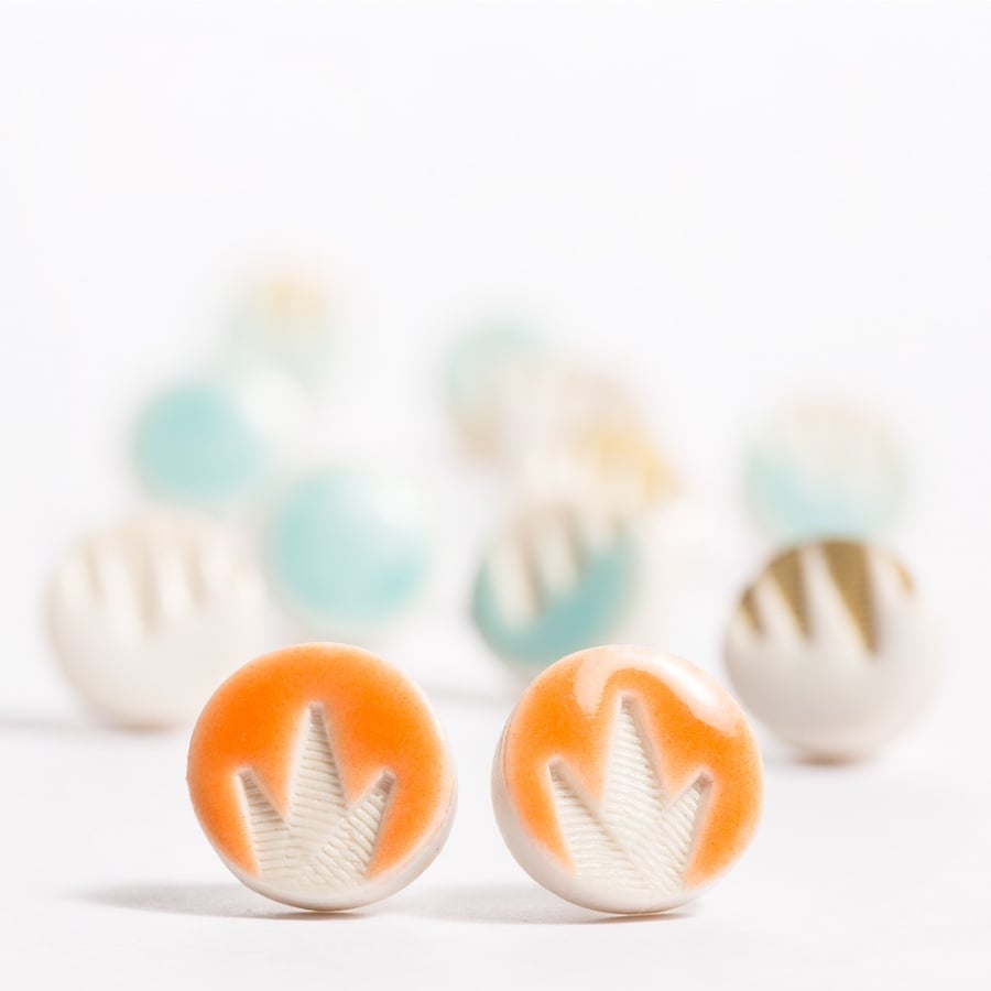 Porcelain Patterned Orange Stud Earrings