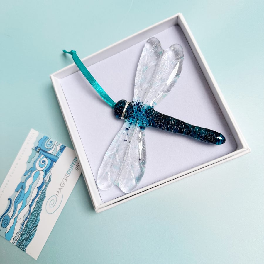 Fused Glass Dragonfly Large - Teal