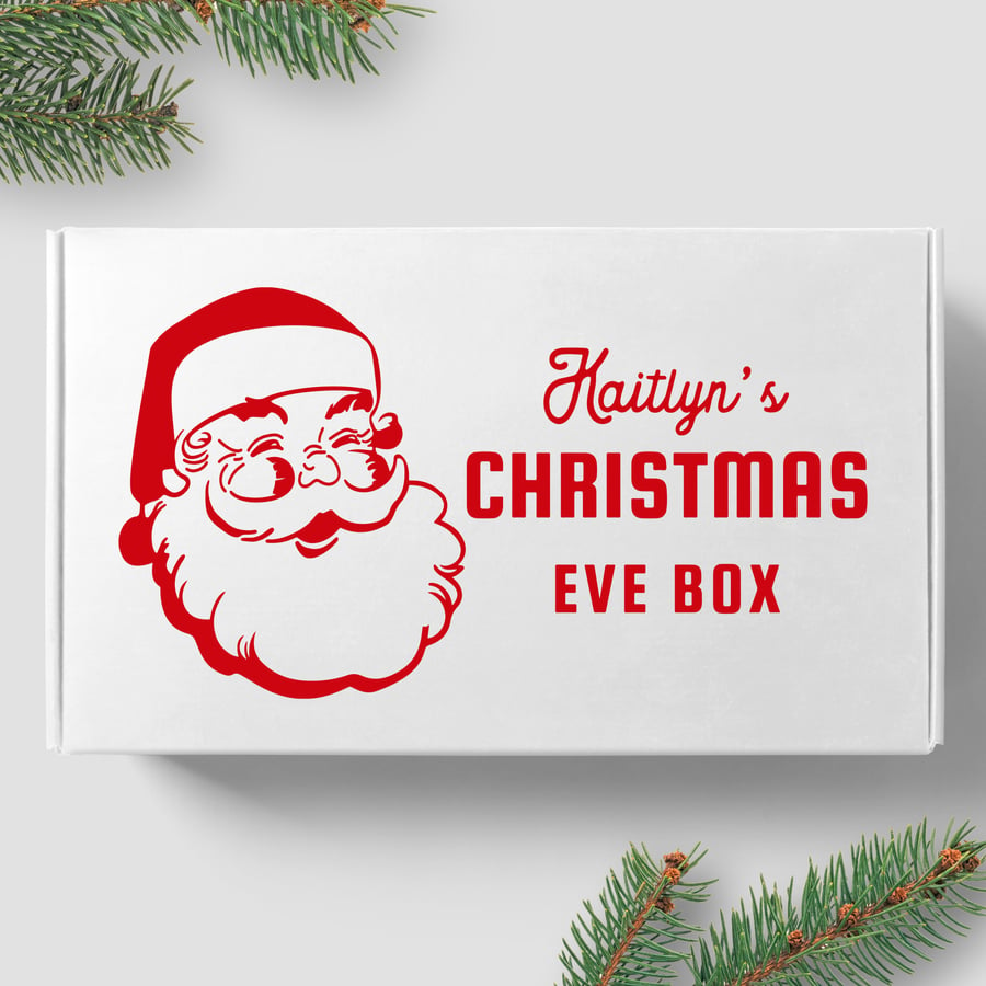 Xmas Eve Box - Retro Santa: Personalised Christmas Eve Box Sticker, Custom