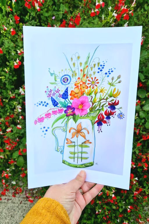 Orange Lily Jug,  print from original artwork. A3, A4 available. 