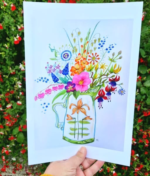 Orange Lily Jug,  print from original artwork. A3, A4 available. 