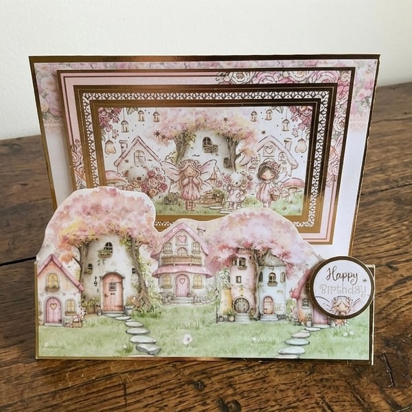 Fantasy Fairy Village Stepper Birthday Card