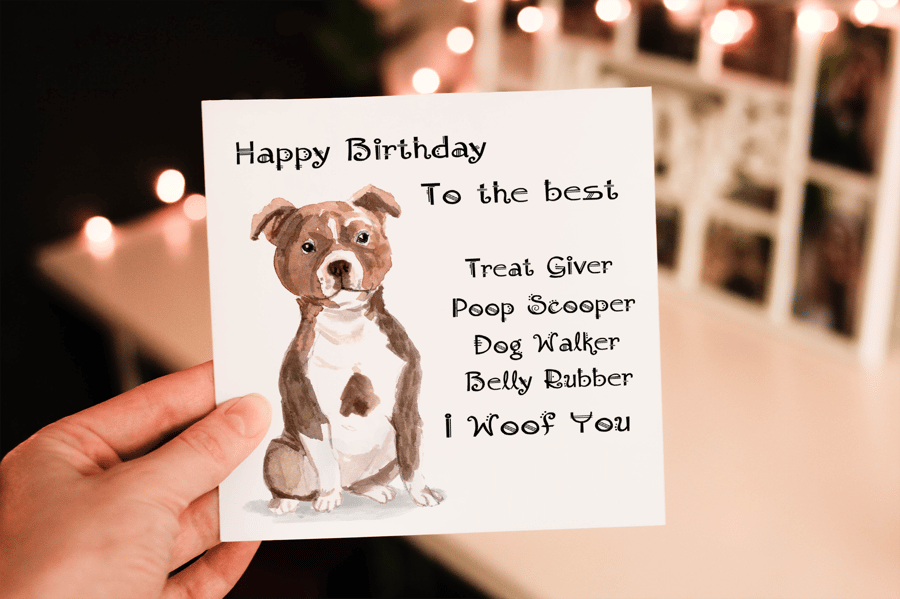 Staffordshire Bull Terrier Dog Birthday Card, Dog Birthday Card