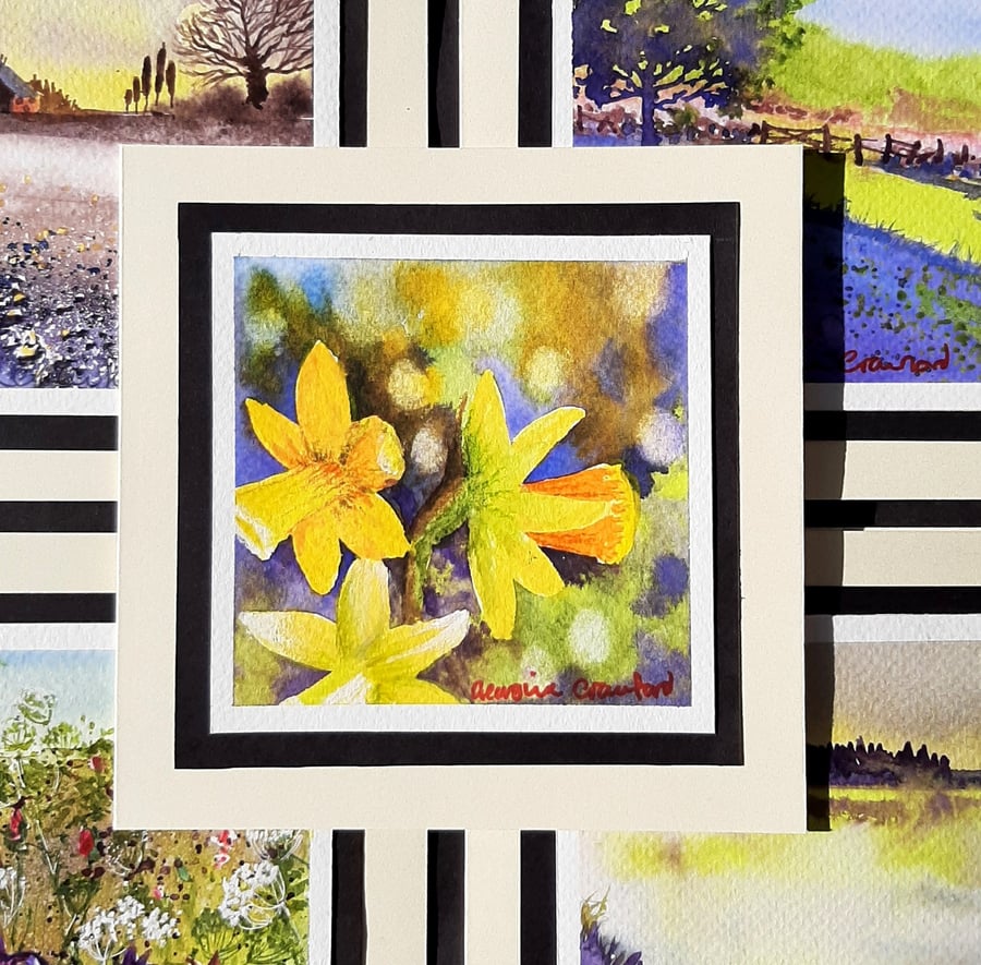 Handpainted Daffodils Card. Blank Inside. Original Notelet. Not A Print. 