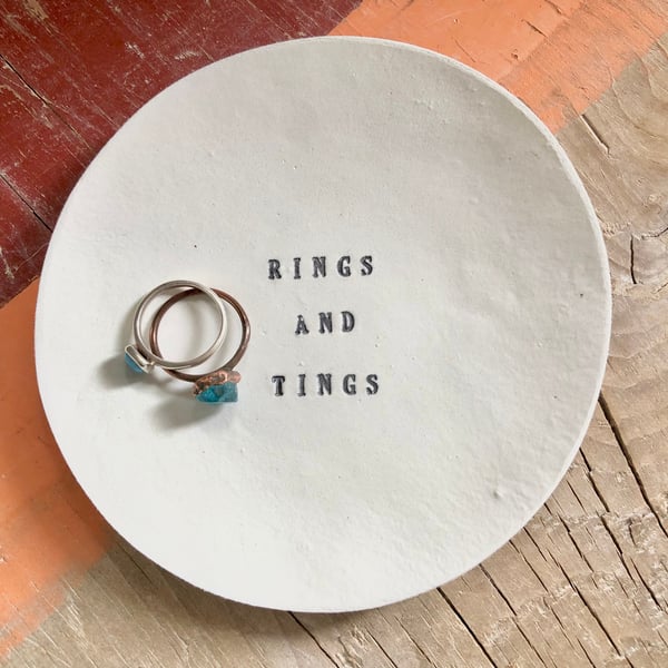 Delicate Handmade Rings and Tings Clay Dish Ring Holder Wedding Present Gift