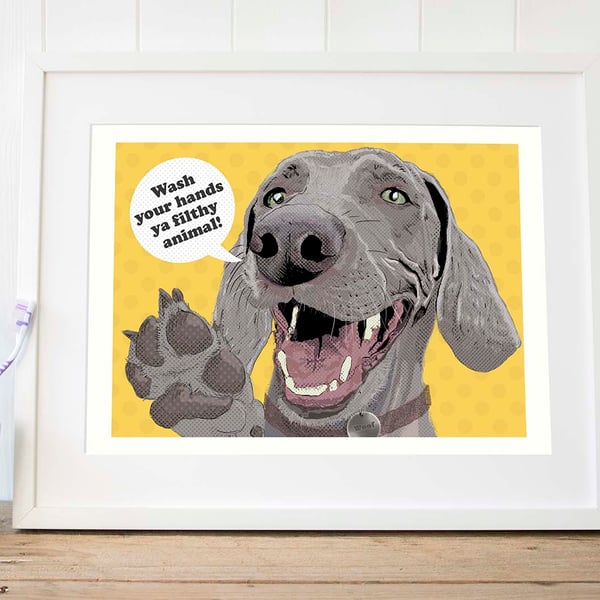 Weimaraner pop art print, Personalised Weimaraner bathroom wall art print