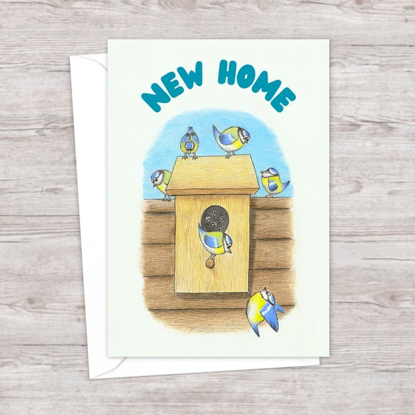 New Home Greeting Card: Garden Birds Pencil Illustration (901)