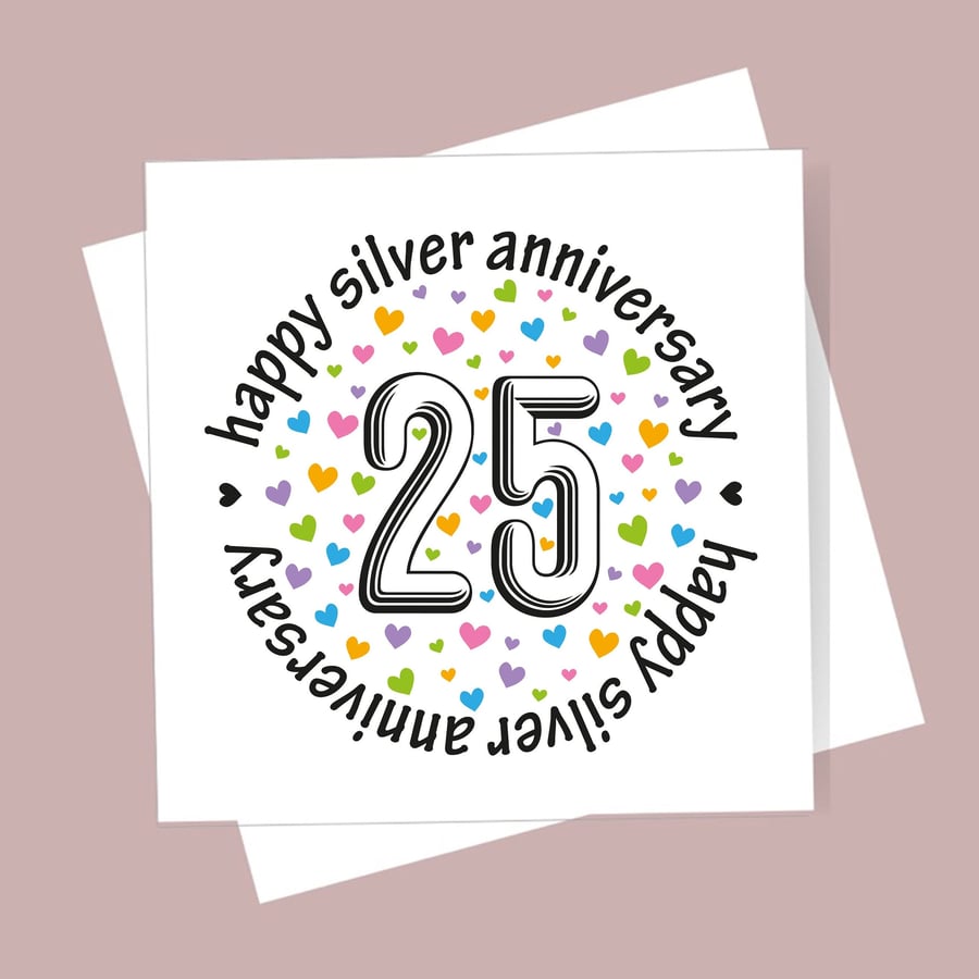 Silver Wedding Anniversary Card - 25 Years Married. Free delivery