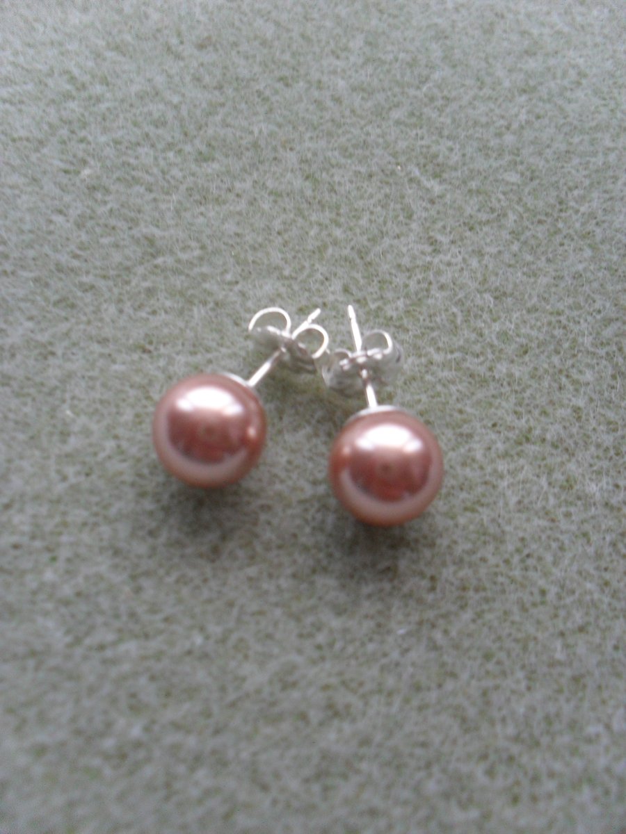 Sterling Silver Rose Gold Coloured Pearl Earrings With Pearls From Swarovski