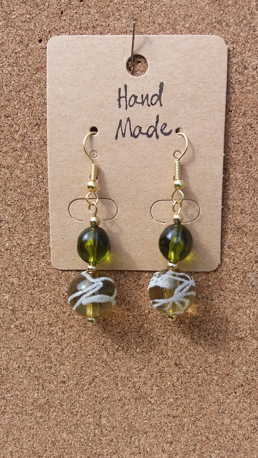 BB01 Green Acrylic Glass Bead Earrings