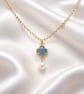 Four leaf Clover and Pearl Pendant Necklace - Gold Plated  - Image 5